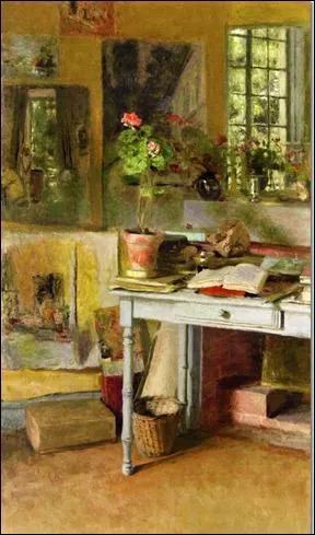 Qui a peint "Aux Clayes, géranium sur une table bleue" ?