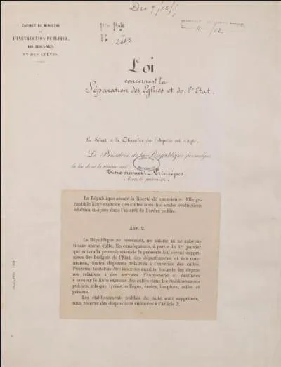 En 1905, est votée la loi