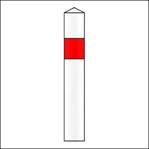 Qu'indique en bord de route une balise comportant une rayure rouge au milieu ?