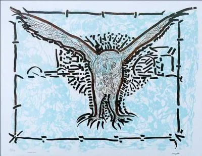 C'est un peintre abstrait, (mouvement automatiste) connu mondialement, mais il a aussi fait quelques toiles plus concrètes. Il est signataire du : Manifeste du Refus Global. Son hommage à Rosa Luxemburg est probablement l'apogée de sa carrière. Ici, il peint l'oiseau emblématique du Québec : L'harfang des neiges. C'est :