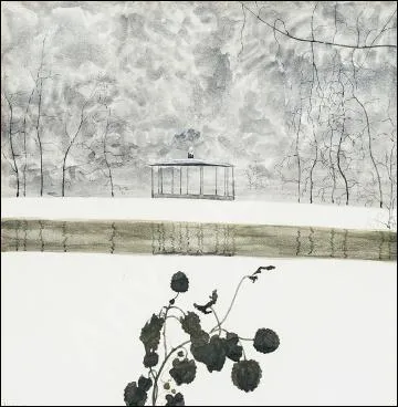 Qui a peint "Paysage de neige, lierre et kiosque" ?