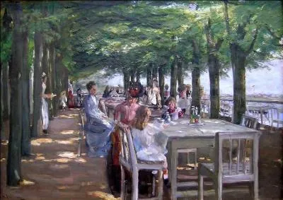 Qui a peint "Terrasse du restaurant Jacob à Nienstedten au bord de l'Elbe" ?