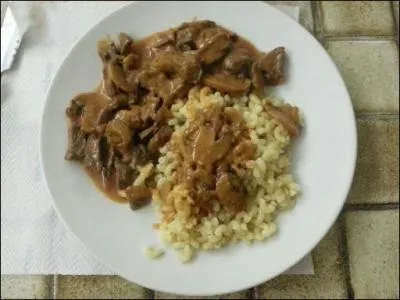 Quel est ce plat de boeuf mijoté avec une pointe de moutarde, du paprika, des oignons et des champignons ?