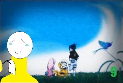 Pour cet neuvième place, nous avons encore le droit à du "Naruto" et... Oh mon dieu ! Un ending s'est faufilé dans ce top ! Il s'agit du premier ending de "Naruto" ! Ça me fait penser à la fin de "Naruto"... Vous souvenez-vous quel a été le dernier épisode de cette série ?