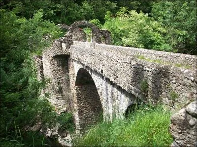 Ce pont de 2 arches construit sur l'Ariège à Montoulieu en 1838 et inscrit aux Monuments historiques depuis 1950, se nomme :