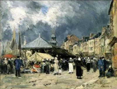 Qui a peint "Marché et halle aux poissons à Trouville" ?