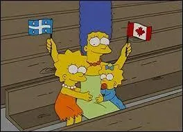 Marge porte 2 petits drapeaux. Quel est celui qu'elle tient dans sa main droite ? (Attention : la main droite de Marge ! )