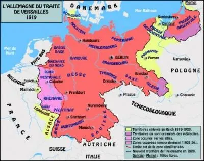 Histoire - Quel territoire donné à la Pologne lors du Traité de Versailles en 1919 était revendiqué par l'Allemagne du IIIe Reich ?