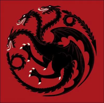 Dragon noir tricéphale sur fond rouge, il s'agit de la maison :