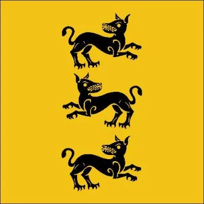 Trois chien noirs sur fond jaune, il s'agit de la maison :