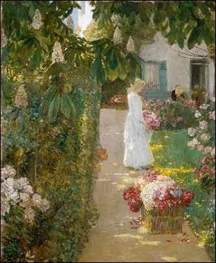 Qui a peint "Cueillette des fleurs dans un jardin" ?