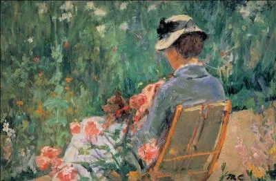 Qui a peint "Lydia assise dans le jardin avec un chien sur ses genoux" ?