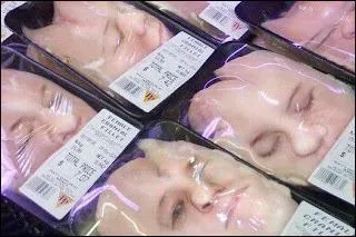 La viande à visage humain  : Est-ce un gag, un projet, une uvre d'artiste  ? Je penche pour la dernière suggestion et pour un objectif qui serait... ?