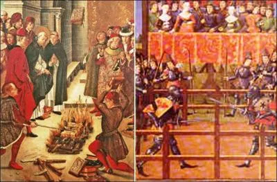 A cette époque, qui dit église dit loi divine, l'hérésie est considérée comme un crime (ça ne vous rappelle rien ?), et pour juger les hérétiques, on crée le Jugement de Dieu, qui d'ailleurs porte un autre nom !