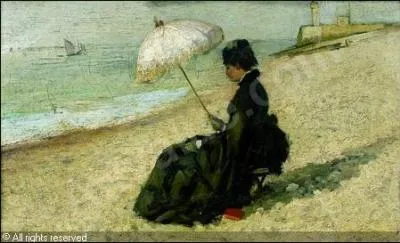 Qui a peint "Jeune femme à l'ombrelle sur une plage" ?