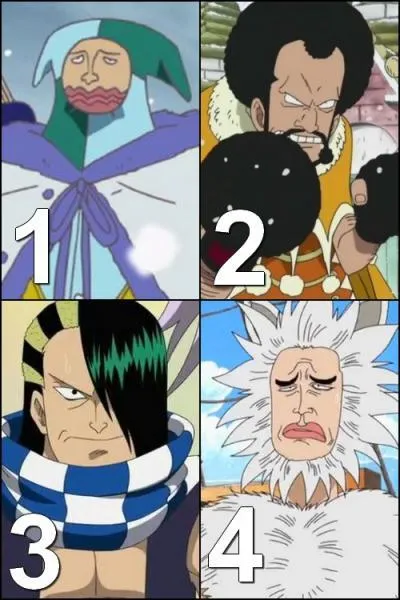 Épisode 82 - Parmi ces personnages, lesquels sont des acolytes de Wapol, l'ancien roi de Drum ?