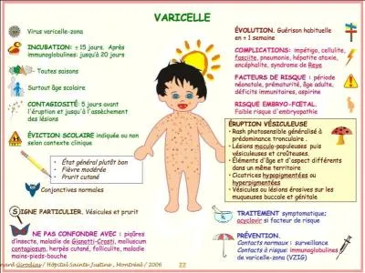 La varicelle présente des lésions éruptives sous la forme de 3 ou 4 poussées successives.