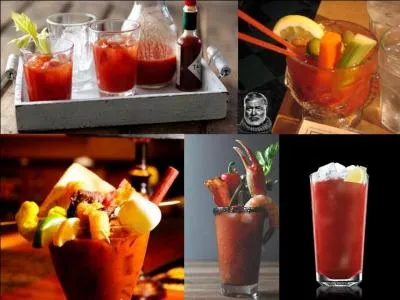 Parlons de ce cocktail, le « bloody Mary » dont il ne faut pas abuser. C'est un cocktail à base de vodka et de jus de tomate, de jus de citron et d'épices (piment, sauce Tabasco, sauce Worcestershire, poivre, sel au céleri...).
A vous de trouver une des origines possibles de cette boisson !