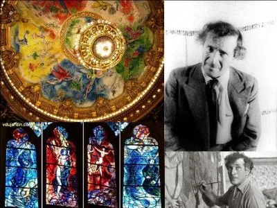 Ce peintre est connu pour avoir refait le « plafond » d'un grand monument français. Il a été l'ami du Premier ministre de la culture, André Malraux. Son vrai nom est Moïche Zakharovitch Chagalov. Il réalisera aussi les vitraux d'une Eglise anglicane, à Tudeley en Angleterre.
A vous de trouver son pseudonyme.