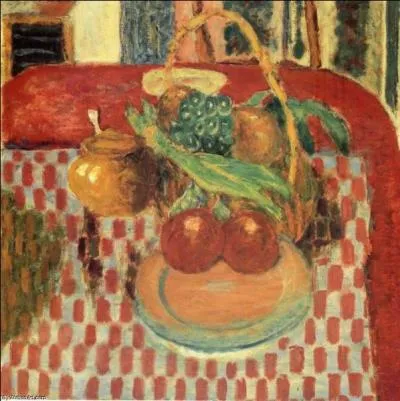 Qui a peint "Panier et corbeille de fruits sur une nappe rouge à carreaux" ?