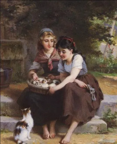 Qui a peint "Deux filles avec un panier de chatons" ?