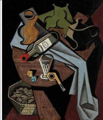 Qui a peint "Bouteille renversée, dés et panier de noix" ?