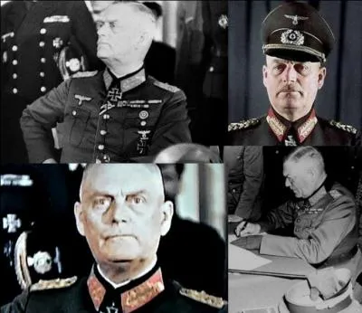 Allons en Allemagne ! Au procès de Nuremberg, ce militaire a basé sa défense sur le thème de l'obéissance totale. A la capitulation à Berlin du 08 mai 1945, il fit remarquer, à haute voix : « Ah ! Il y a aussi des Français ! Il ne manquait plus que cela » ! Ses dernières paroles furent, « L'Allemagne au-dessus de tout » ! 
Qui est ce sinistre personnage ?