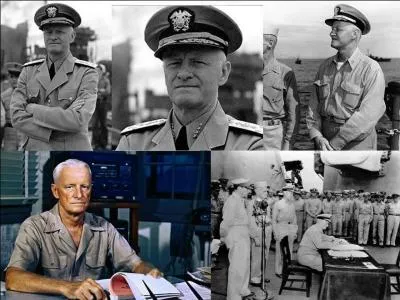 Allons aux USA ! C'est un des deux commandants des forces US contre le Japon. Il commanda les forces navales US peu de temps après l'attaque japonaise contre Pearl Harbor. Il sera un des signataires de la capitulation japonaise à bord du Missouri, le 02 septembre 1945, comme représentant des USA ! 
Qui est-il ?