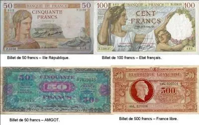 Pendant une courte période suivant la libération, il y eut plusieurs types de monnaies françaises qui circulaient dans la métropole ! 
A votre avis, il y en avait combien ?