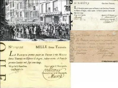 En 1716, Law (un banquier écossais) met en place une banque d'Etat et une nouvelle monnaie faite de papier. A ces débuts, ce système est un succès et il est basé sur les (fausses) découvertes en métaux précieux de la Louisiane. Mais, en 1720, il y a eu une spéculation mettant en faillite ce système.
Pour quelle raison, Law reçut-il l'autorisation de mettre ses idées en place ?