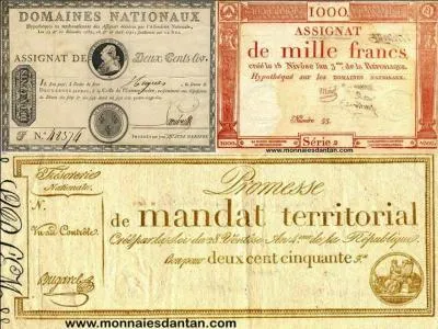 Avec la révolution apparaissent réellement les premières formes de papier-monnaie. Bien sûr, ce(s) nouveau(x) système(s) sera (seront) un échec.
Comment s'appelai(en)t cette (ces) nouvelles formes de monnaie ?