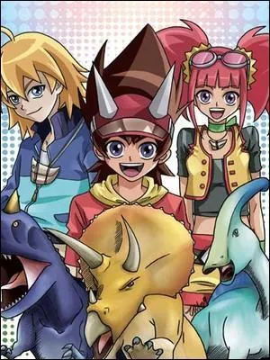 Dans cet anime, les héros font apparaître des dinosaures grâce à des cartes ! 
Il s'agit de :
