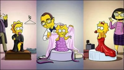 De quelle couleur sont la barrette et la robe de Maggie ?