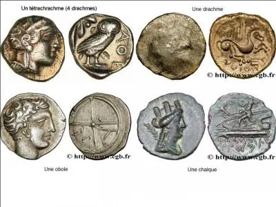 Ce sont les Grecs qui assureront la « promotion » de cette invention. Chaque ville grecque créa sa propre monnaie pour démontrer son indépendance. Mais ils utiliseront le même système monétaire.
Quels sont les noms des pièces qu'ils utilisèrent ?