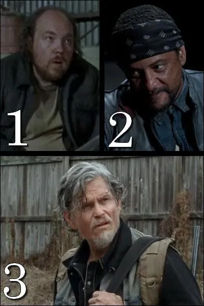 Après l'enlèvement de Beth, Daryl rencontre un groupe de personnages qui semblent peu fréquentables. Qui est le chef du groupe parmi les trois suivants ?