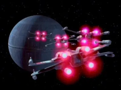 De combien de vaisseaux était formé un escadron qui tentait de détruire l'arme de l'empire ?