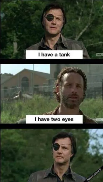 Ici ça clashe dur ! Que répond Rick quand le gouverneur lui lance "j'ai un tank" ?