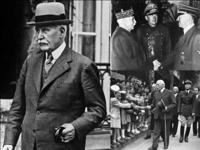 Allons en France ! Ce personnage fut un militaire, héros de la 1e Guerre mondiale. Il siégea à l'Académie française. Ensuite, il devint ambassadeur de France en Espagne. Il entra au gouvernement puis devint président du conseil. Il sera chef d'un Etat fantoche pour finir accusé et condamné pour crime de « hautes trahisons ». Il mourra emprisonné.
Qui est ce personnage ?