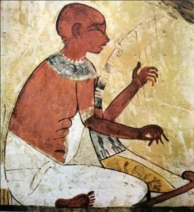 En observant cette peinture, vous pouvez en conclure que ce harpiste (peinture du tombeau de Nakht à Thèbes) est :