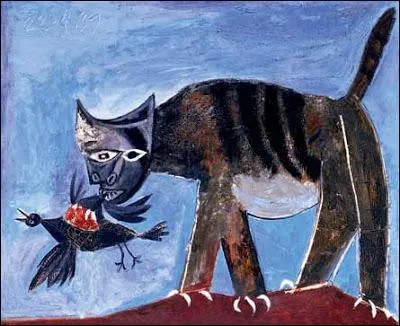 Qui a peint ce tableau intitulé "Chat saisissant un oiseau" ?