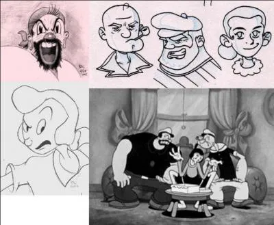 Mademoiselle Oyl est son éternelle fiancée. Elle et lui sont toujours ennuyés par les agissements de Bluto qui enlève régulièrement cette jeune femme et qui se fait régulièrement « bastonner » par le fiancé. Heureusement, un aliment l'aide dans son combat.

Qui est le fiancé (réponse 1 ou 2) ?
Qui est la fiancée (réponse 3 ou 4) ?