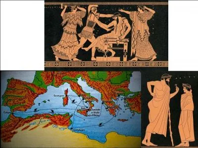 On pourrait dire que l'un d'eux a fait un très long voyage, contre son gré ! On parle d'un arc inutilisable par tous sauf lui. On parle aussi d'une tapisserie qu'une autre personne ne veut pas finir ! Cela finira par un bain de sang ! 

Quel est cet homme (réponse 1 ou 2) ?
Quelle est son épouse (réponse 3 ou 4) ?