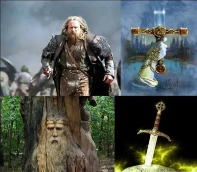 Vous devez trouver « l'ours », porteur de « Calibourne », et son épouse. Pour cela, sachez qu'il initiera une quête réservée aux plus purs ! Ils furent aidés par un personnage présenté comme un « homme des bois », atteint de folie, mais doté d'un grand savoir acquis au contact de la nature et par l'observation des astres.

Qui est « l'ours » (réponse 1 ou 2) ?
Qui est son épouse (réponse 3 ou 4) ?