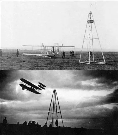 Revenons au premier vol des frères Wright. Ce vol a une particularité qui le démarque de la majorité des avions futurs. Elle est due aux limitations technologiques de l'époque.
Quelle est cette particularité ?