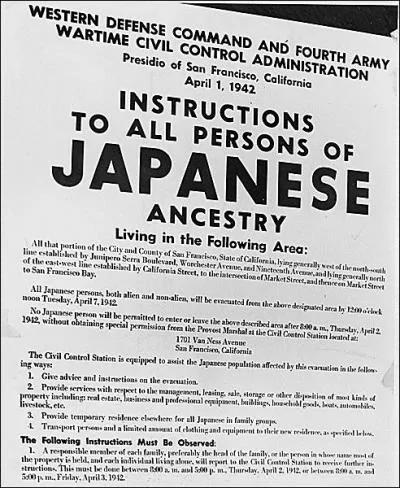 A partir du 19 février 1942, une partie de la population américaine est internée par décision du gouvernement américain
