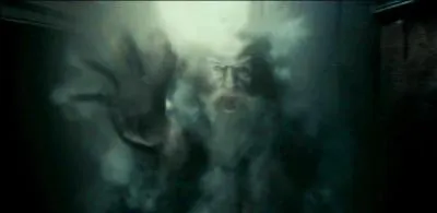 Arrivé au repaire où Harry Potter et ses amis seraient certains d'être à l'abri des Mangemorts, ils constatent que des sortilèges de défenses ont été placé à l'entrée. Un des enchantements placés est un fantôme du directeur de Poudlard, Albus Dumbledore. Qui a eu cette idée ?