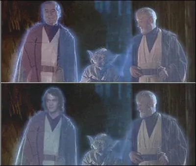 Dans l'&eacute;pisode 6 de Star Wars , lequel de ces trois fant&ocirc;mes a &eacute;t&eacute; remplac&eacute; dans la derni&egrave;re version ? (&agrave; la fin du film)