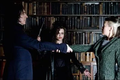 Severus Rogue : "Si le Seigneur des Ténèbres t'a interdit de parler, tu ne dois pas parler. Pose-ça Bella. On ne touche pas à ce qui n'est pas à soi. Il se trouve que je suis au courant de ta situation Narcissa."
Narcissa Malefoy : "Le Seigneur des Ténèbres te l'a dit ! "
Severus Rogue : "Ta sur doute de moi. En effet, cela se comprend."