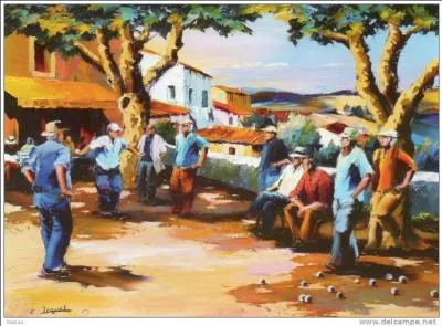 Cette peinture s'intitule "Pétanque sur la place de la ville", qui l'a peinte ?