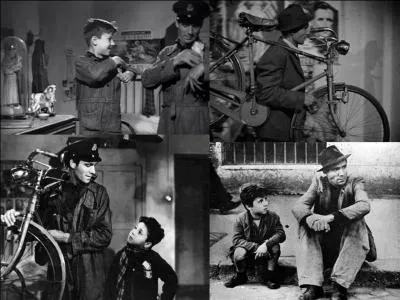 Ce film italien de 1948 est un drame social, il est réalisé par Vittorio De Sica. Lamberto Maggiorani, Enzo Staiola, Lianella Carell font partie de la distribution. Un chômeur retrouve du travail, mais cela se passe mal, son fils l'aide ! 
Quel est ce film ?